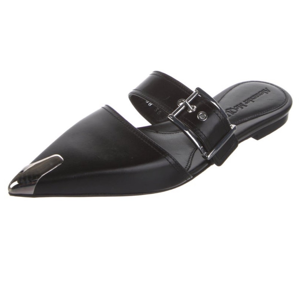 Alexander McQueen Black Mules with Silver Accents